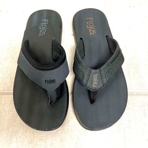 Flojos Men's Memory Foam Flip Flop Sandals BLACK/BROWN size 9M leather. - Picture 1 of 9